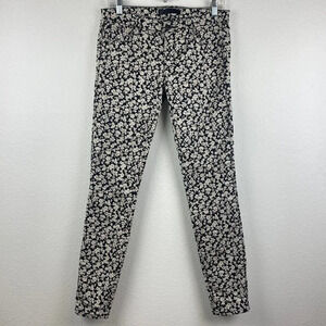 Genetic Jeans Women Sz 27 Shane Floral Jacquard Skinny Brocade Denim Black Ivory